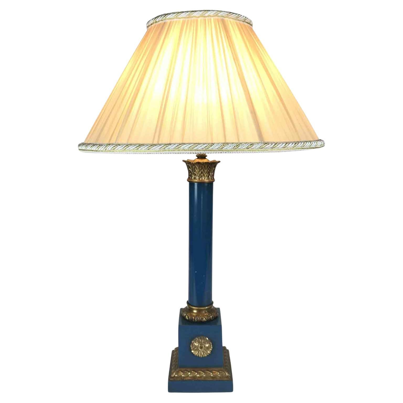 Empire 20th Century French Table Lamp Base Lapis Lazuli Color Finish Column