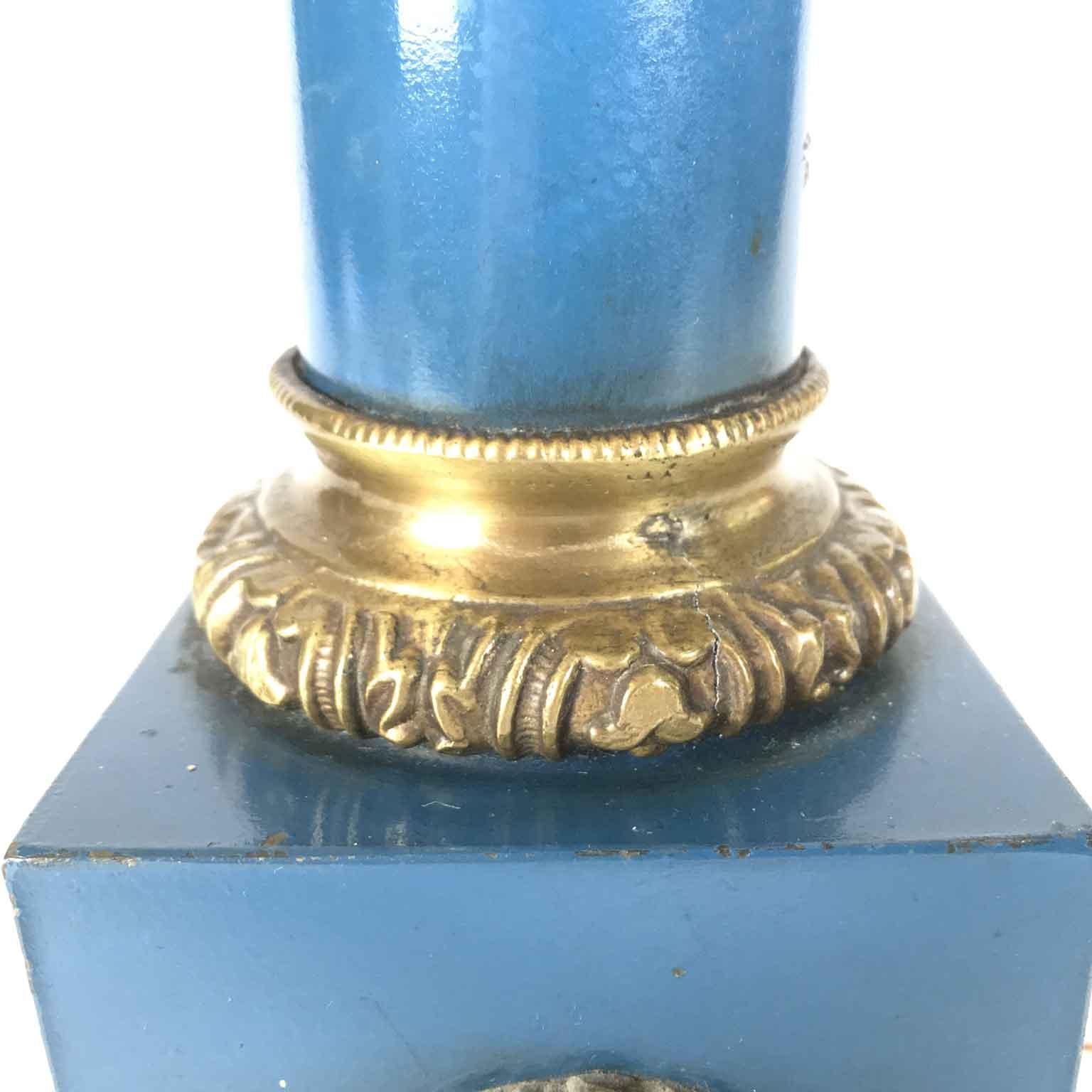 Gilt 20th Century French Table Lamp Base Lapis Lazuli Color Finish Column