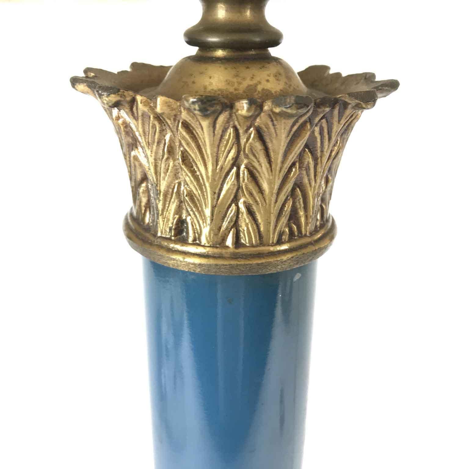 Bronze 20th Century French Table Lamp Base Lapis Lazuli Color Finish Column