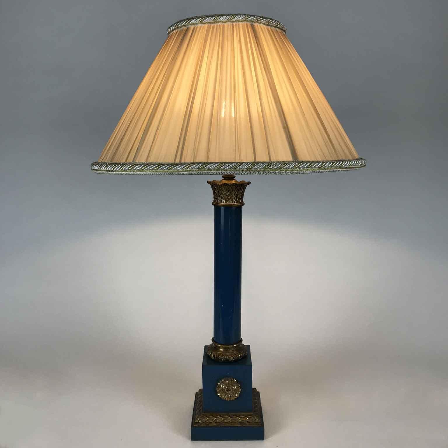 20th Century French Table Lamp Base Lapis Lazuli Color Finish Column 1