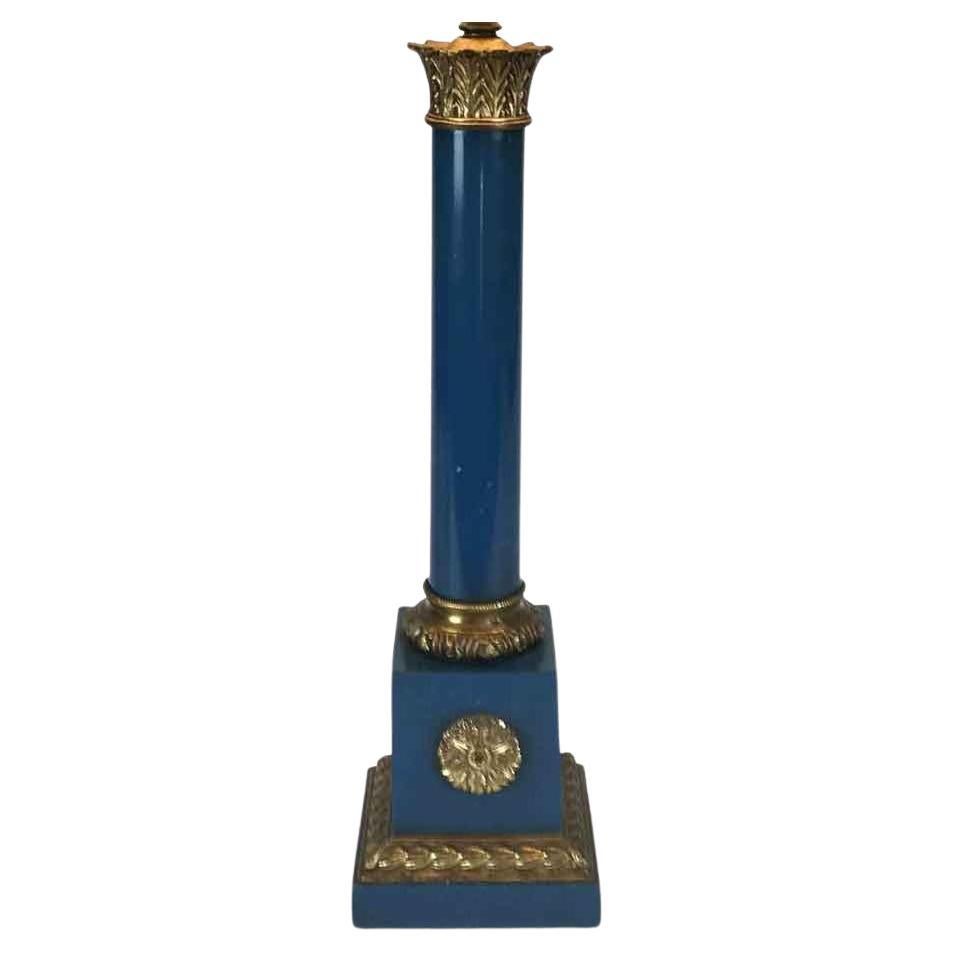 20th Century French Table Lamp Base Lapis Lazuli Color Finish Column