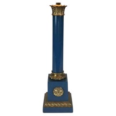 20th Century French Table Lamp Base Lapis Lazuli Color Finish Column