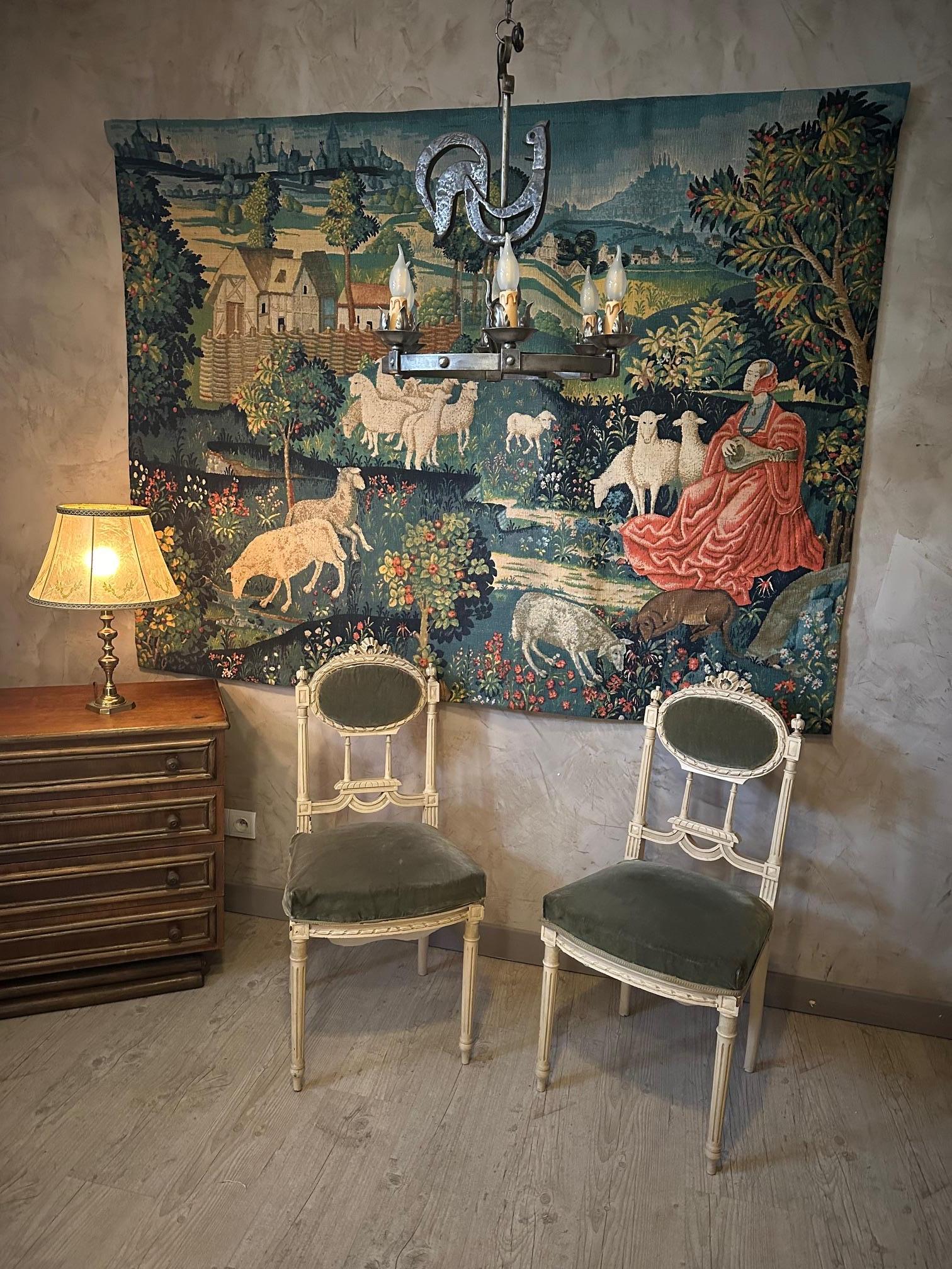 20th century French Tapestry in the Style of Aubusson, 1950s For Sale 7