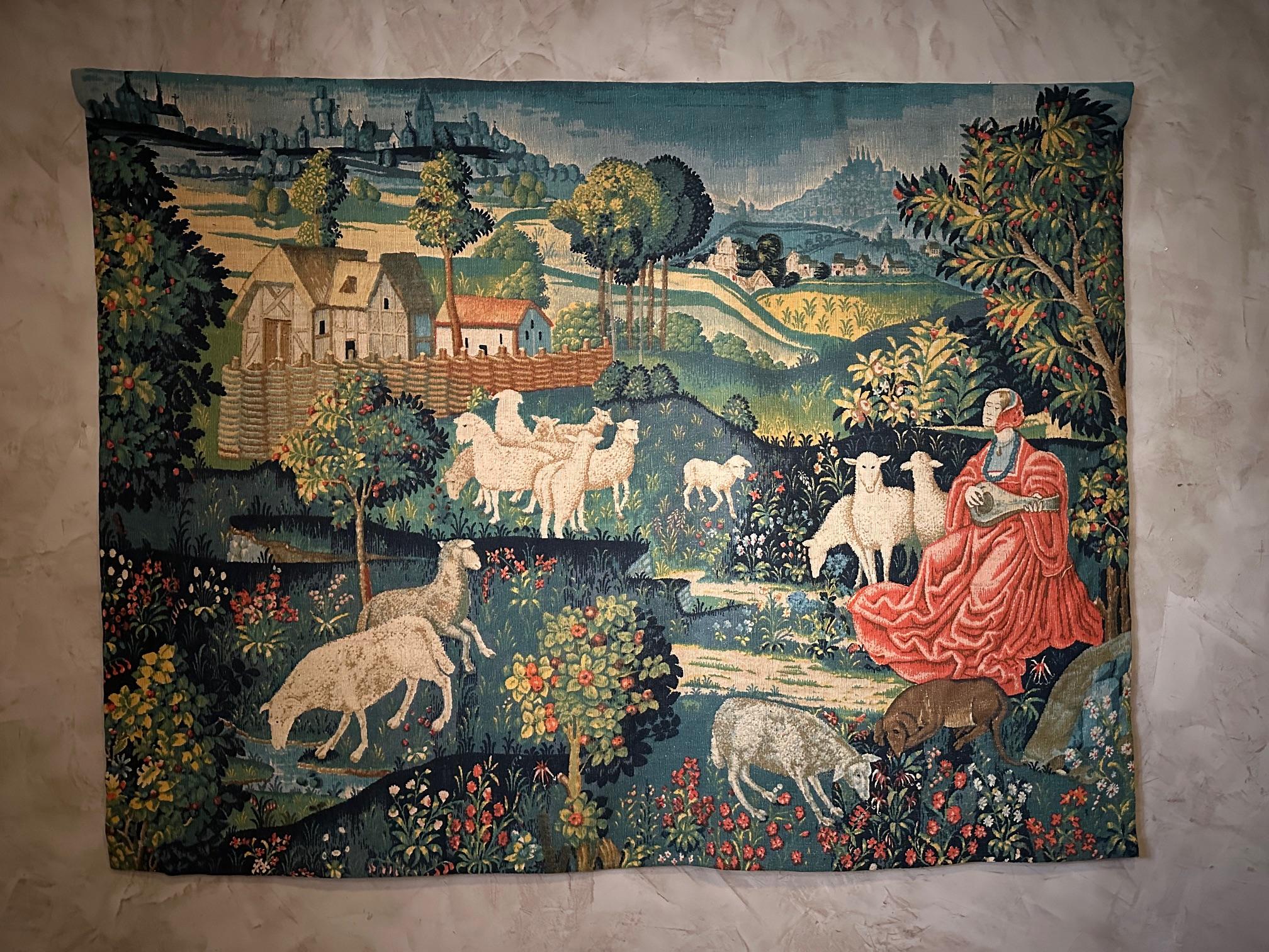 20th century French Tapestry in the Style of Aubusson, 1950s In Good Condition For Sale In LEGNY, FR
