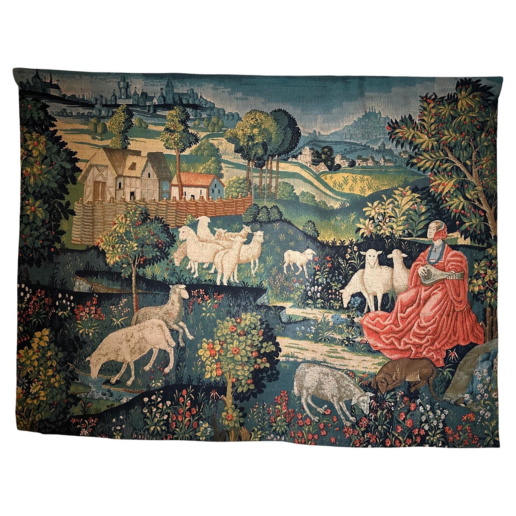 20th century French Tapestry in the Style of Aubusson, 1950s For Sale