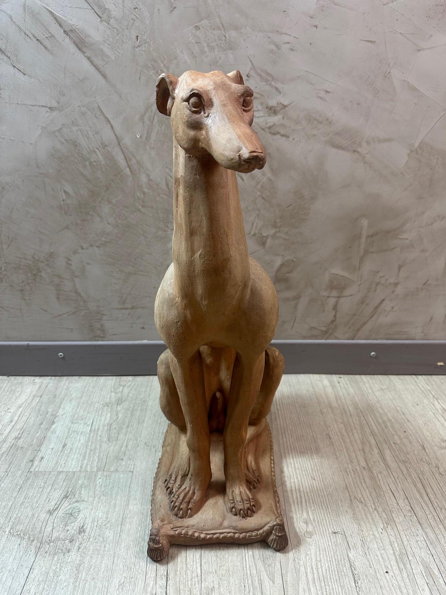 Art Deco 20th century French Terracotta GreyHound Statue, 1930s