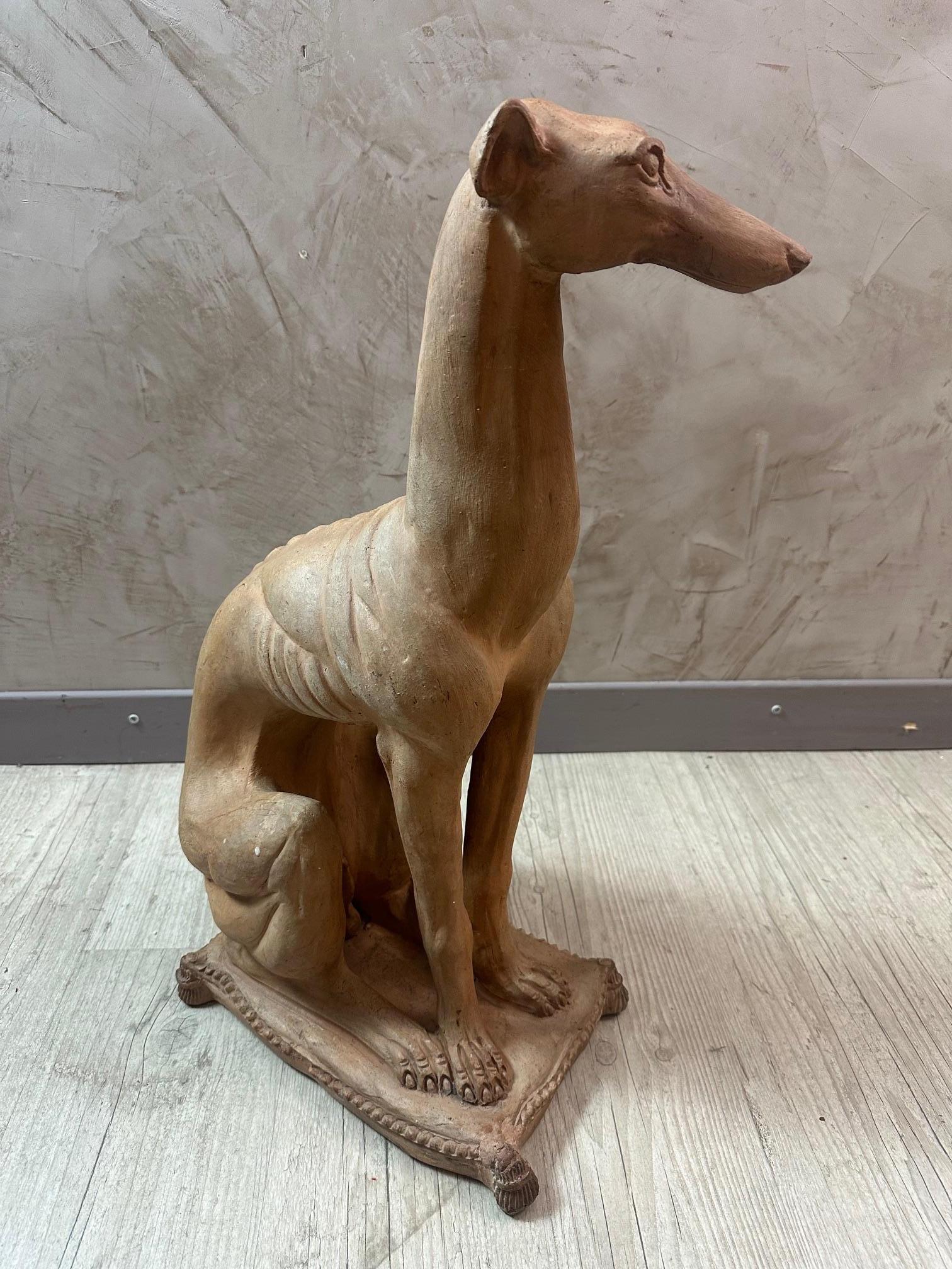 20th century French Terracotta GreyHound Statue, 1930s In Good Condition In LEGNY, FR
