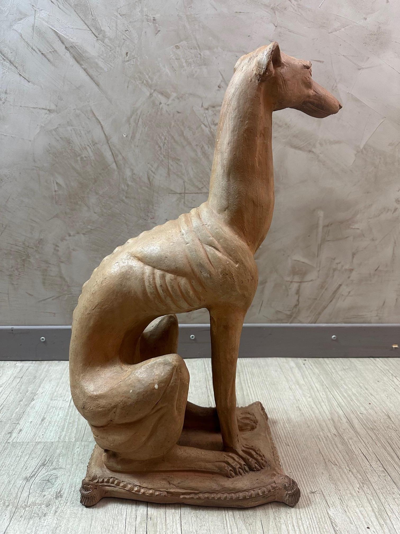 20th Century 20th century French Terracotta GreyHound Statue, 1930s