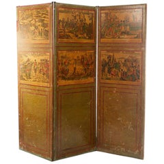 20th Century French Three-Leaf Printed Screen with Scenes of Napoleonic Wars