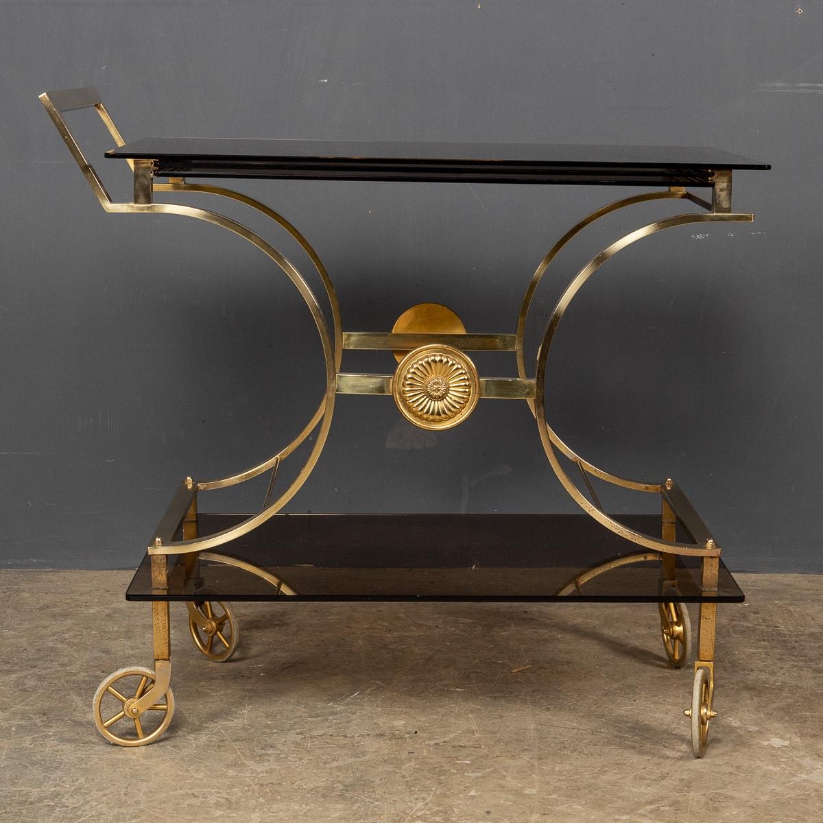 20th Century French Three Tier Brass & Glass Bar Trolley by Maison Bagues For Sale 2