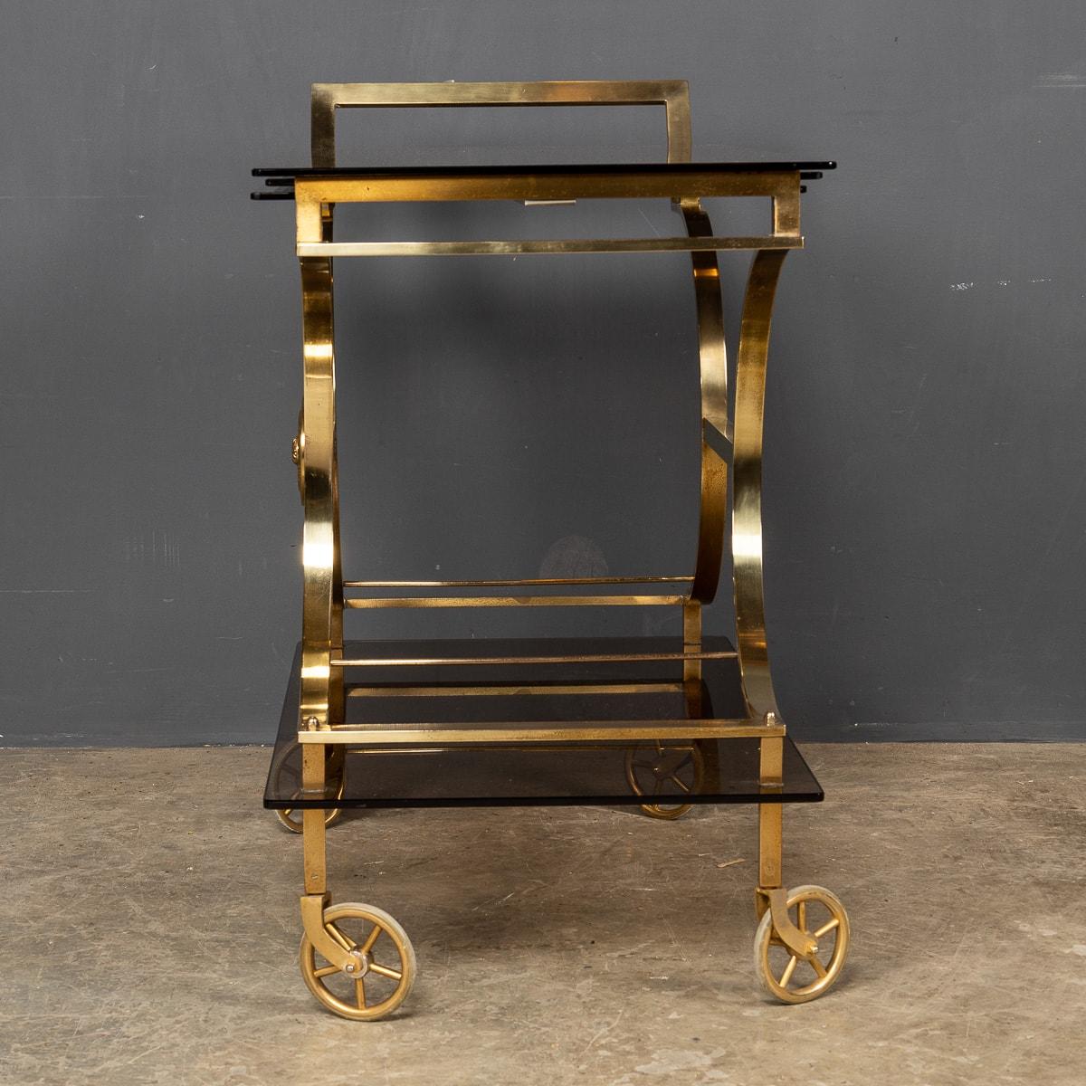 20th Century French Three Tier Brass & Glass Bar Trolley by Maison Bagues For Sale 3