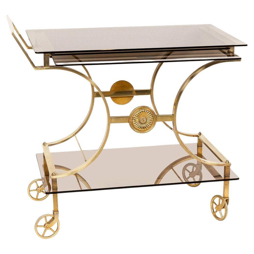 20th Century French Three Tier Brass & Glass Bar Trolley by Maison Bagues For Sale