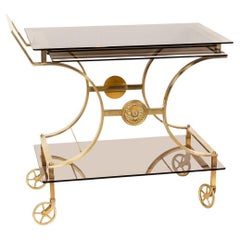 Vintage 20th Century French Three Tier Brass & Glass Bar Trolley by Maison Bagues