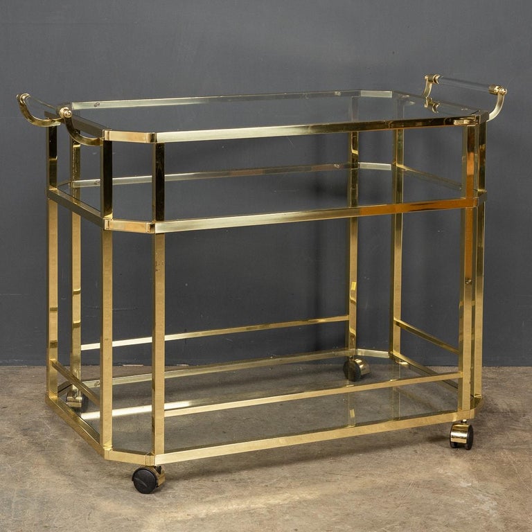 20th Century French Three Tier Brass and Glass Bar Trolley For Sale at