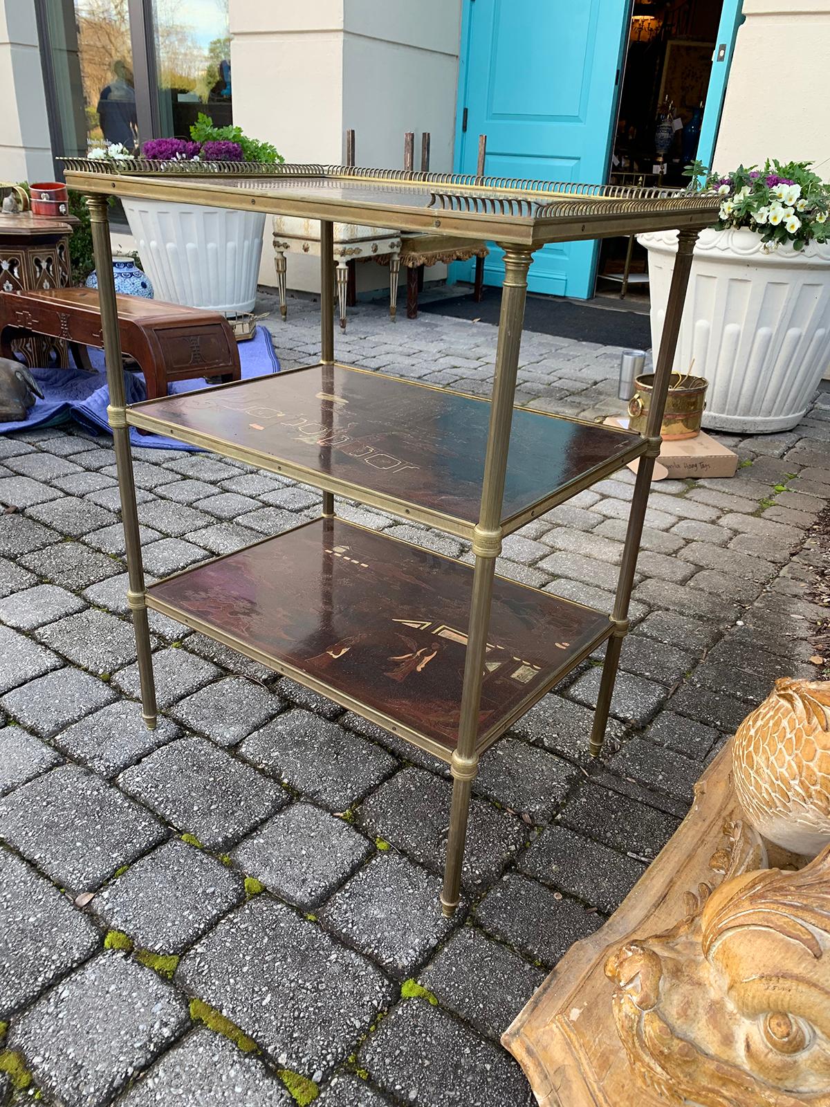 20th Century French Three-Tier Chinoiserie Table, Bronze Gallery In Good Condition In Atlanta, GA