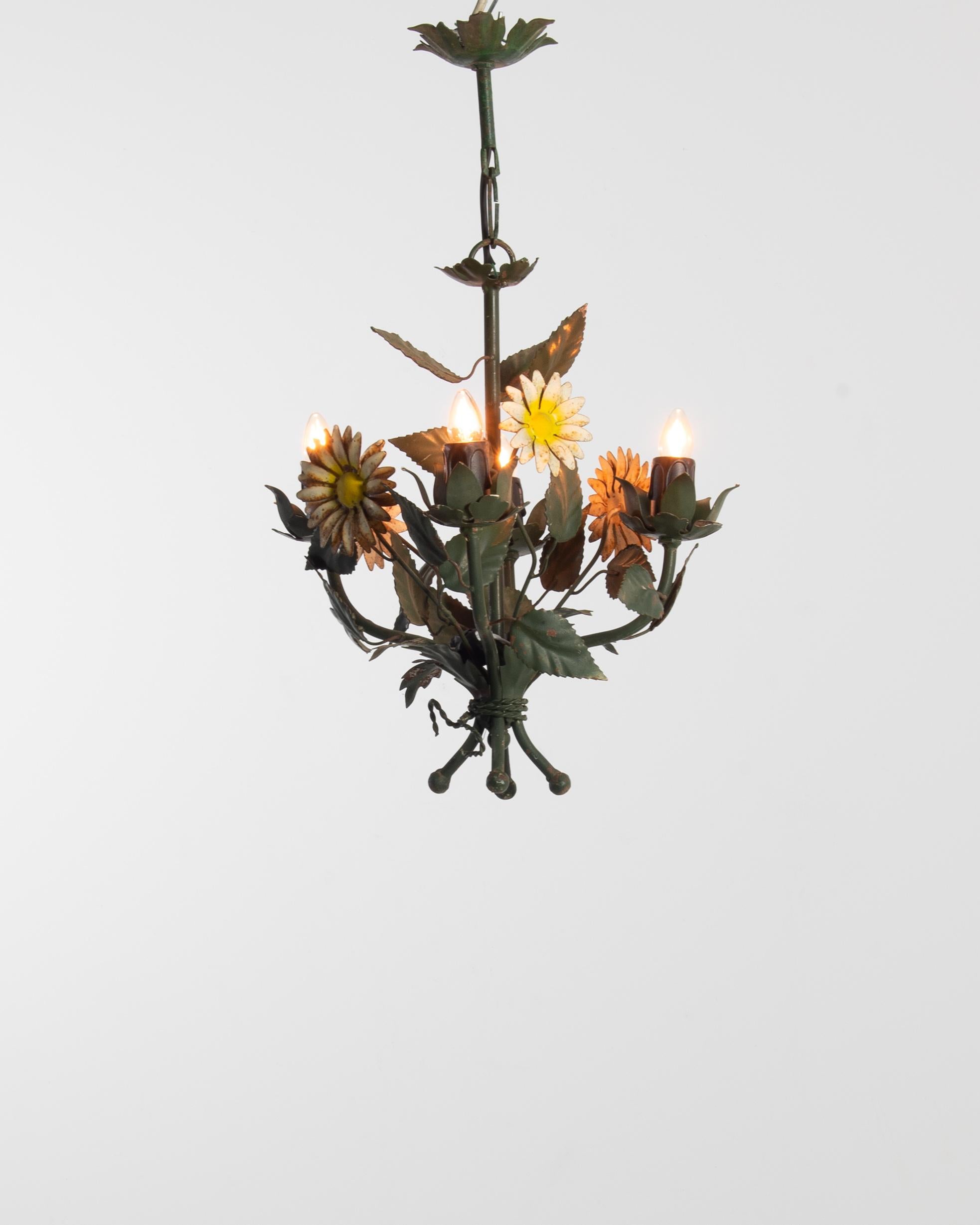 Country 20th Century French Tole Wildflower Chandelier