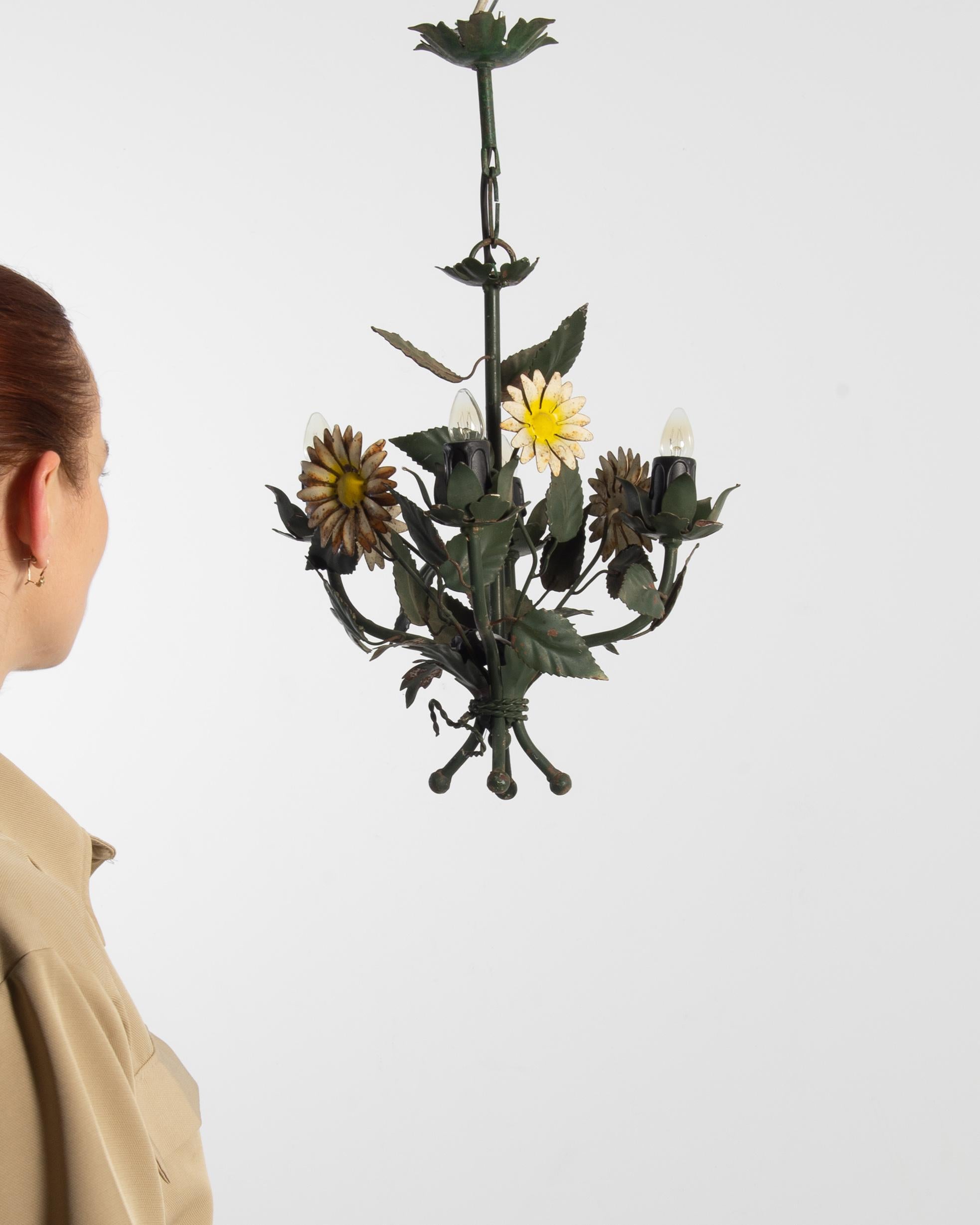 Metal 20th Century French Tole Wildflower Chandelier