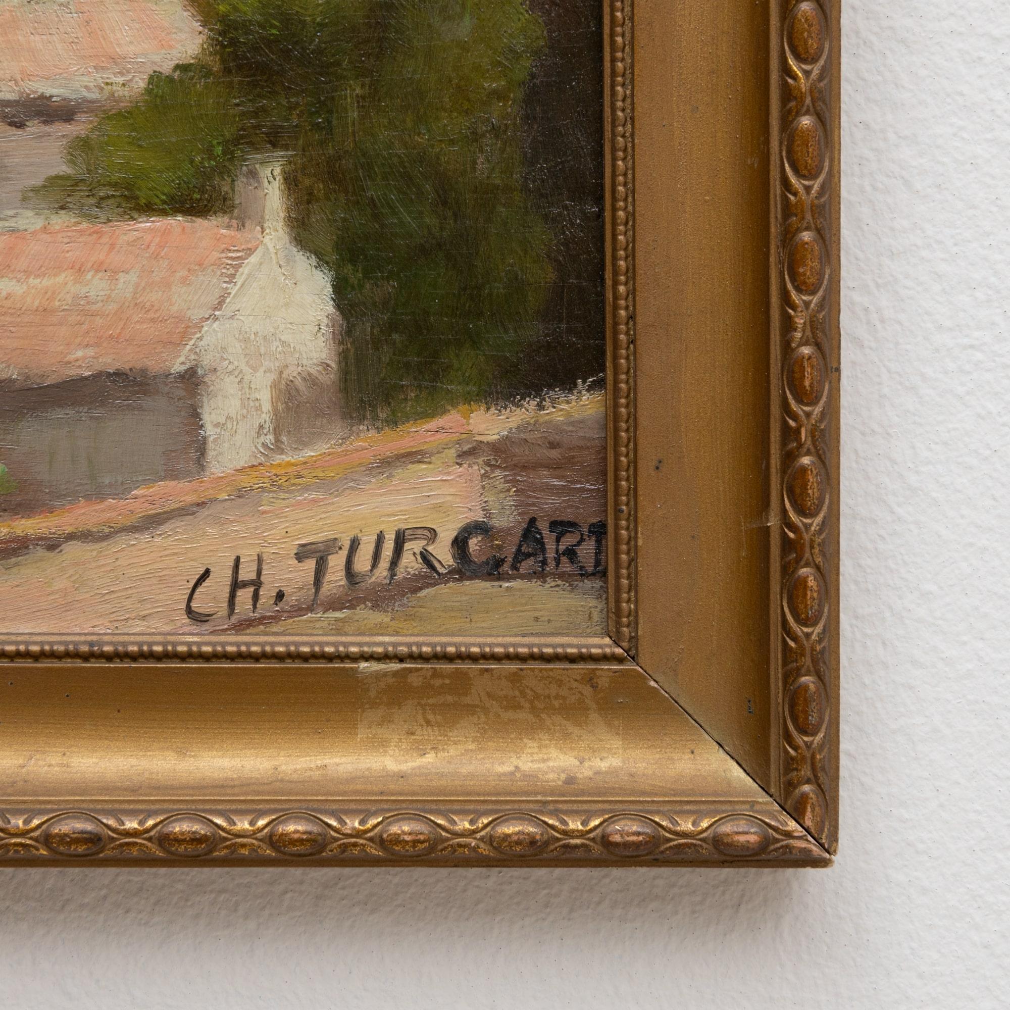 Tableau de ville français du 20e siècle avec cadre en bois en vente 4