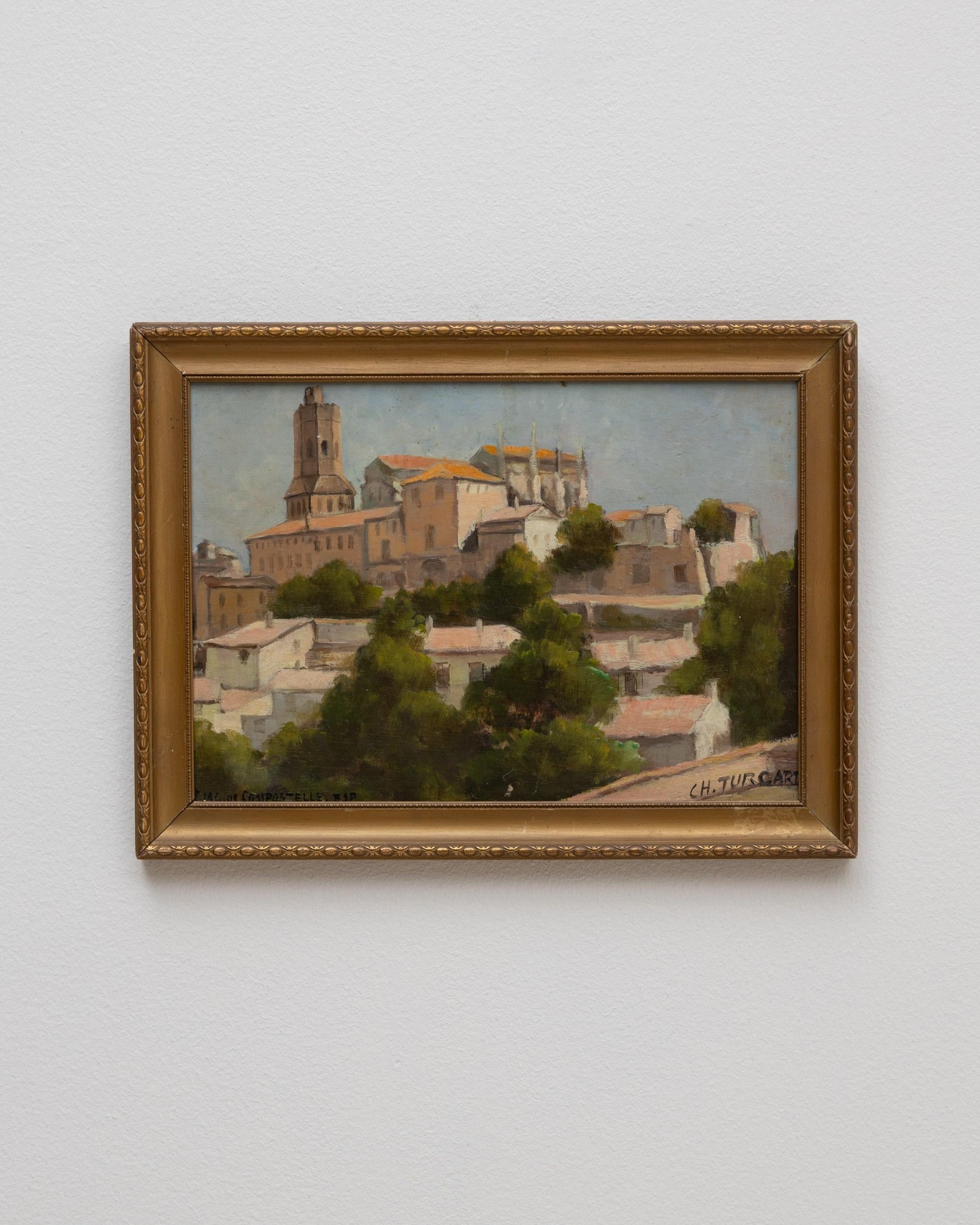 Tableau de ville français du 20e siècle avec cadre en bois Bon état - En vente à High Point, NC