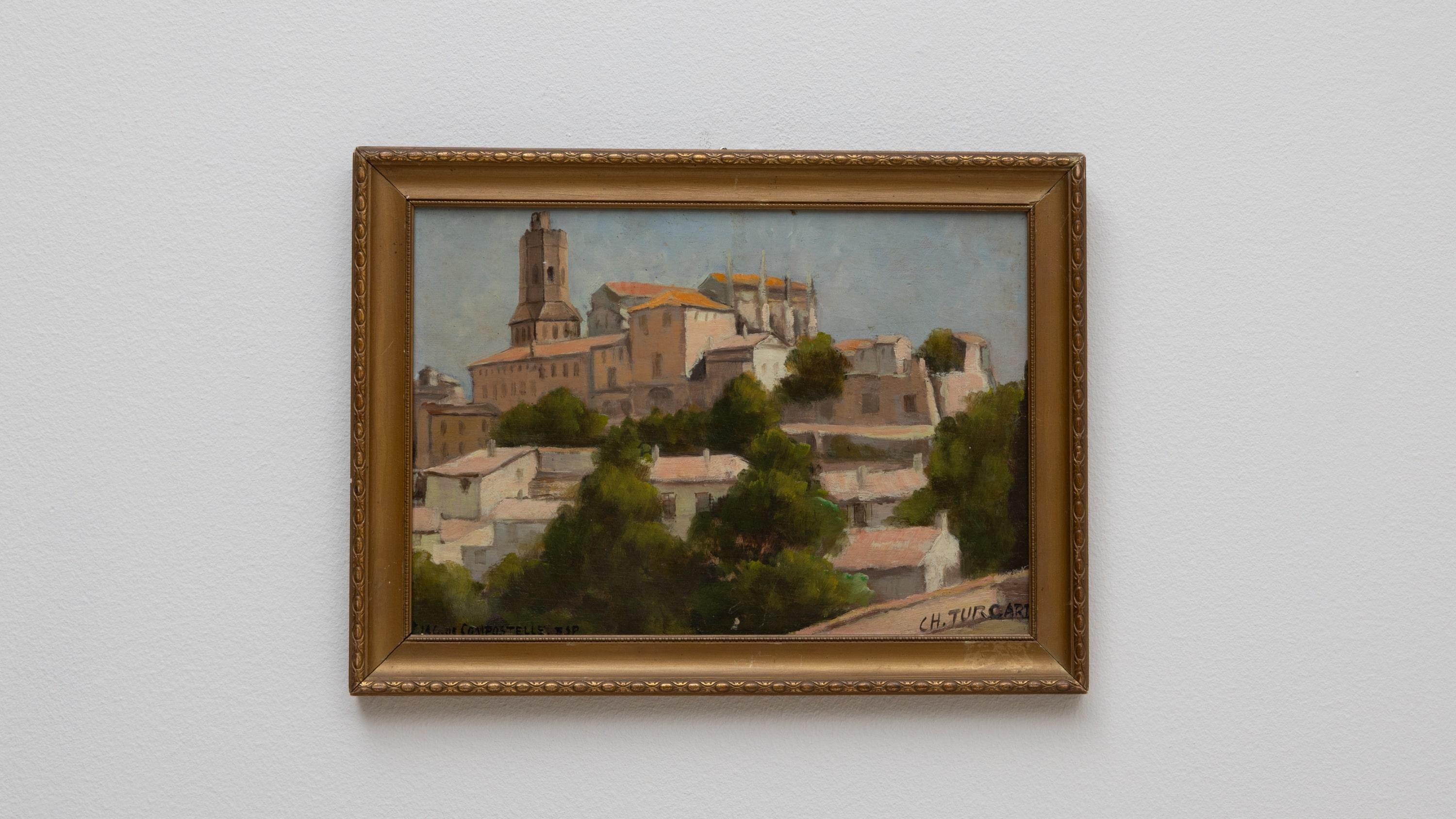 20ième siècle Tableau de ville français du 20e siècle avec cadre en bois en vente