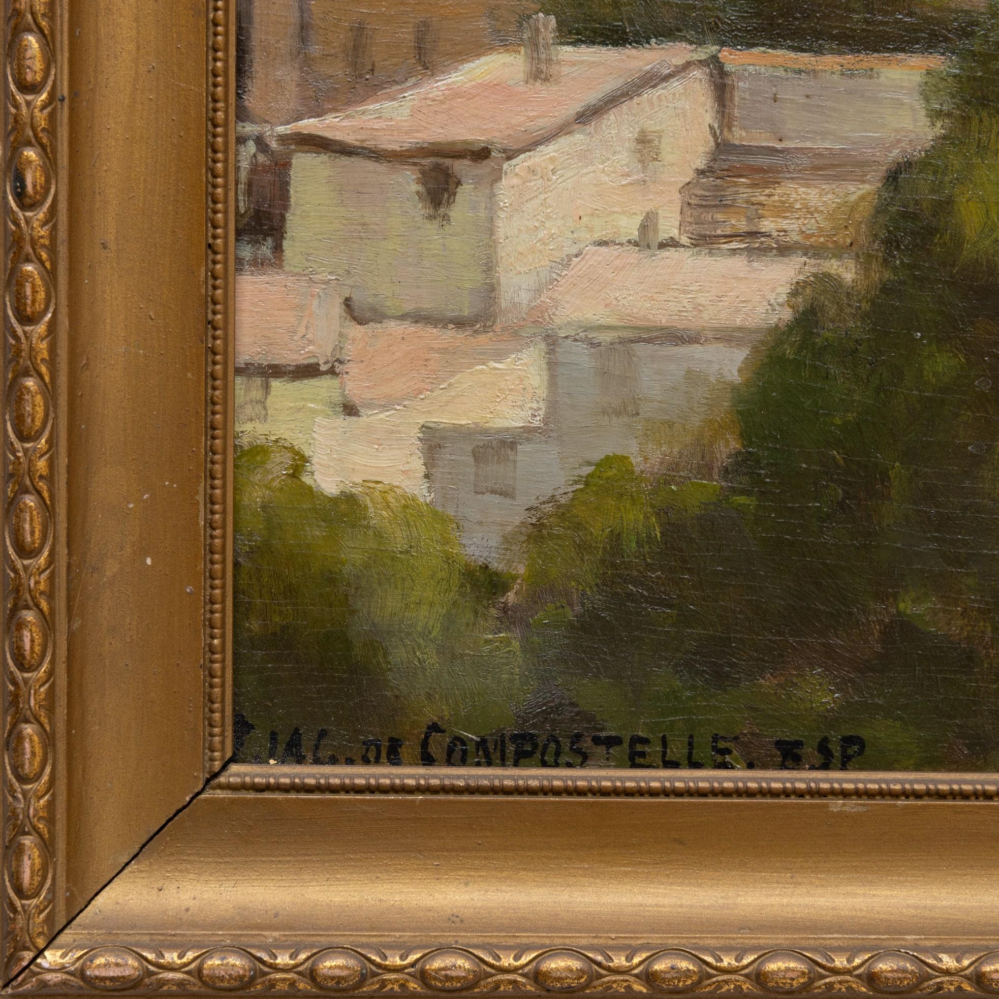 Bois Tableau de ville français du 20e siècle avec cadre en bois en vente