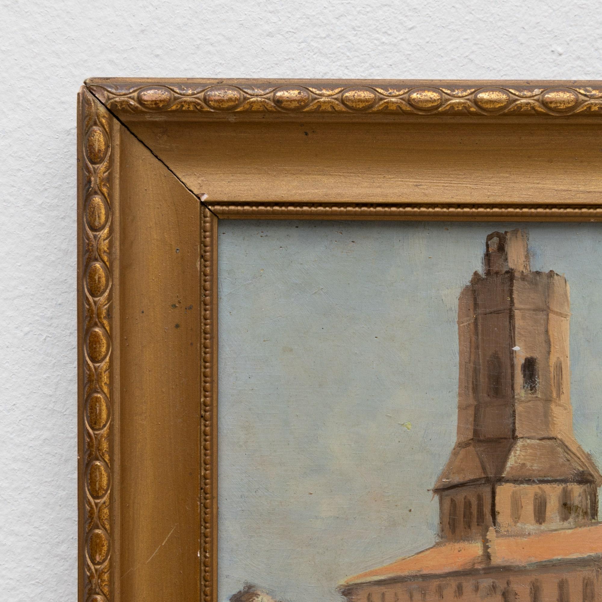 Tableau de ville français du 20e siècle avec cadre en bois en vente 1