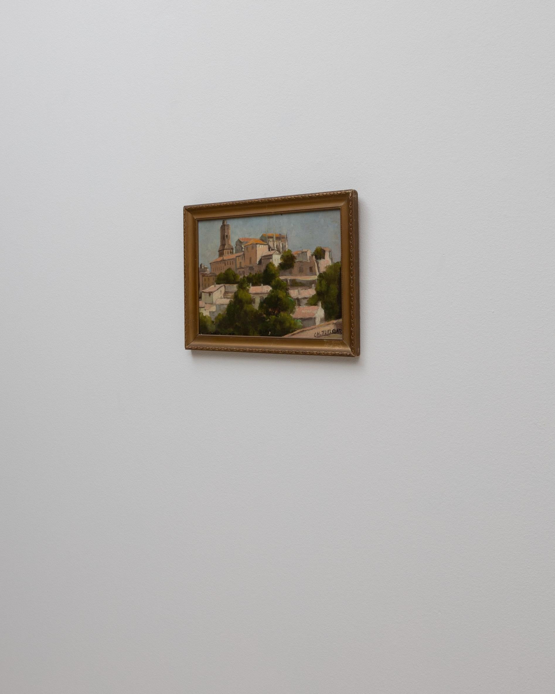 Tableau de ville français du 20e siècle avec cadre en bois en vente 2