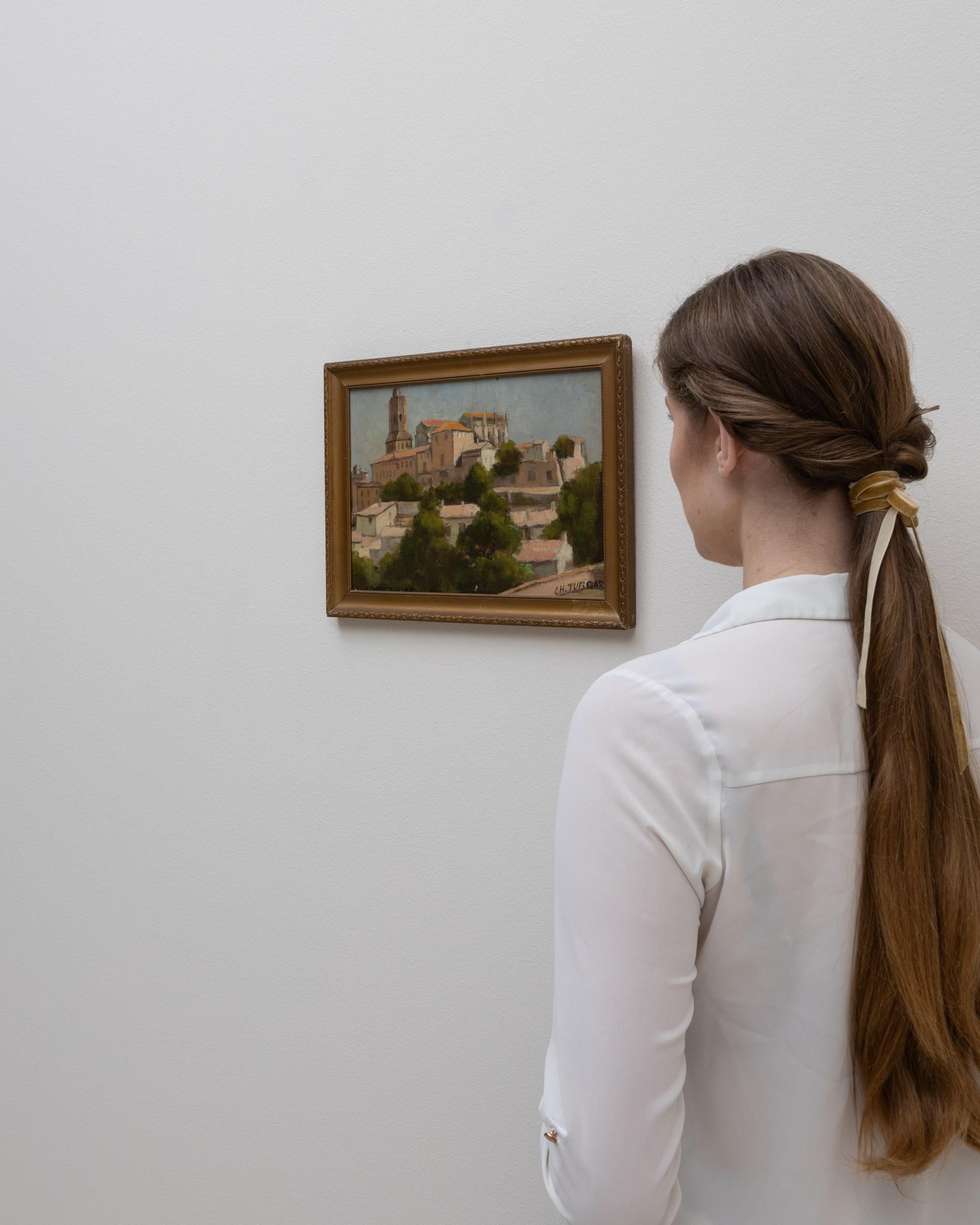 Tableau de ville français du 20e siècle avec cadre en bois en vente 3