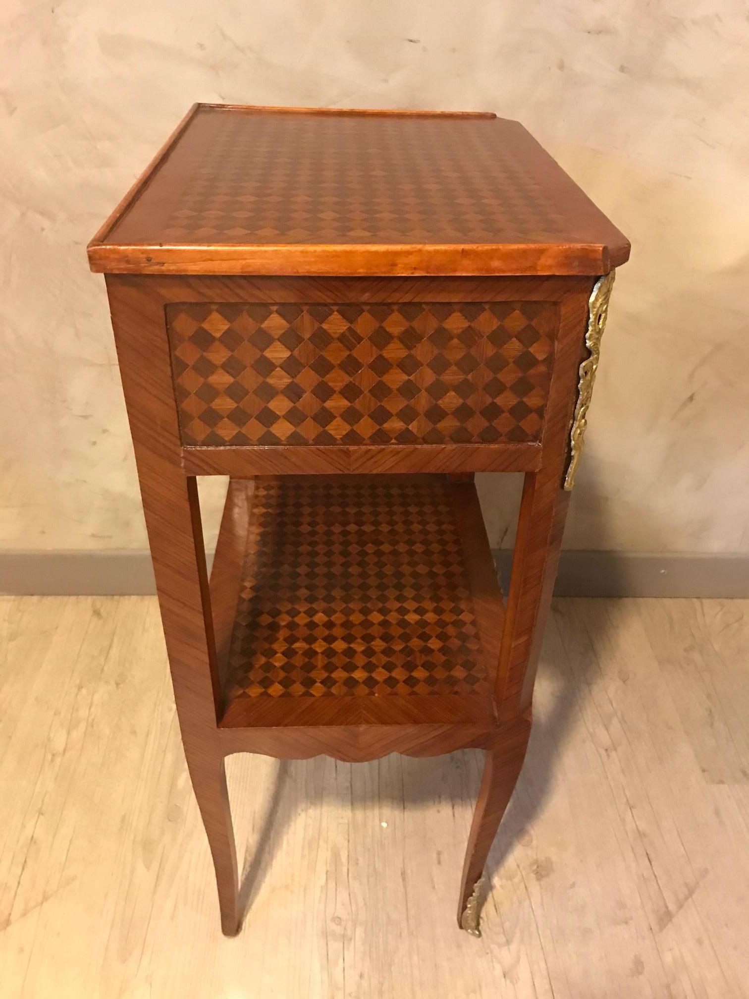 20th Century French Transition Style Mahogany Marquetry Bedside Table, 1920s For Sale 4