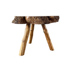 Vintage French Brutalist Side Table, Solid Wood, Circa 1950-1960