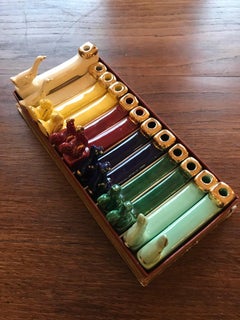 20th Century French Twelve Faience Animals Knives Holder, 1950s