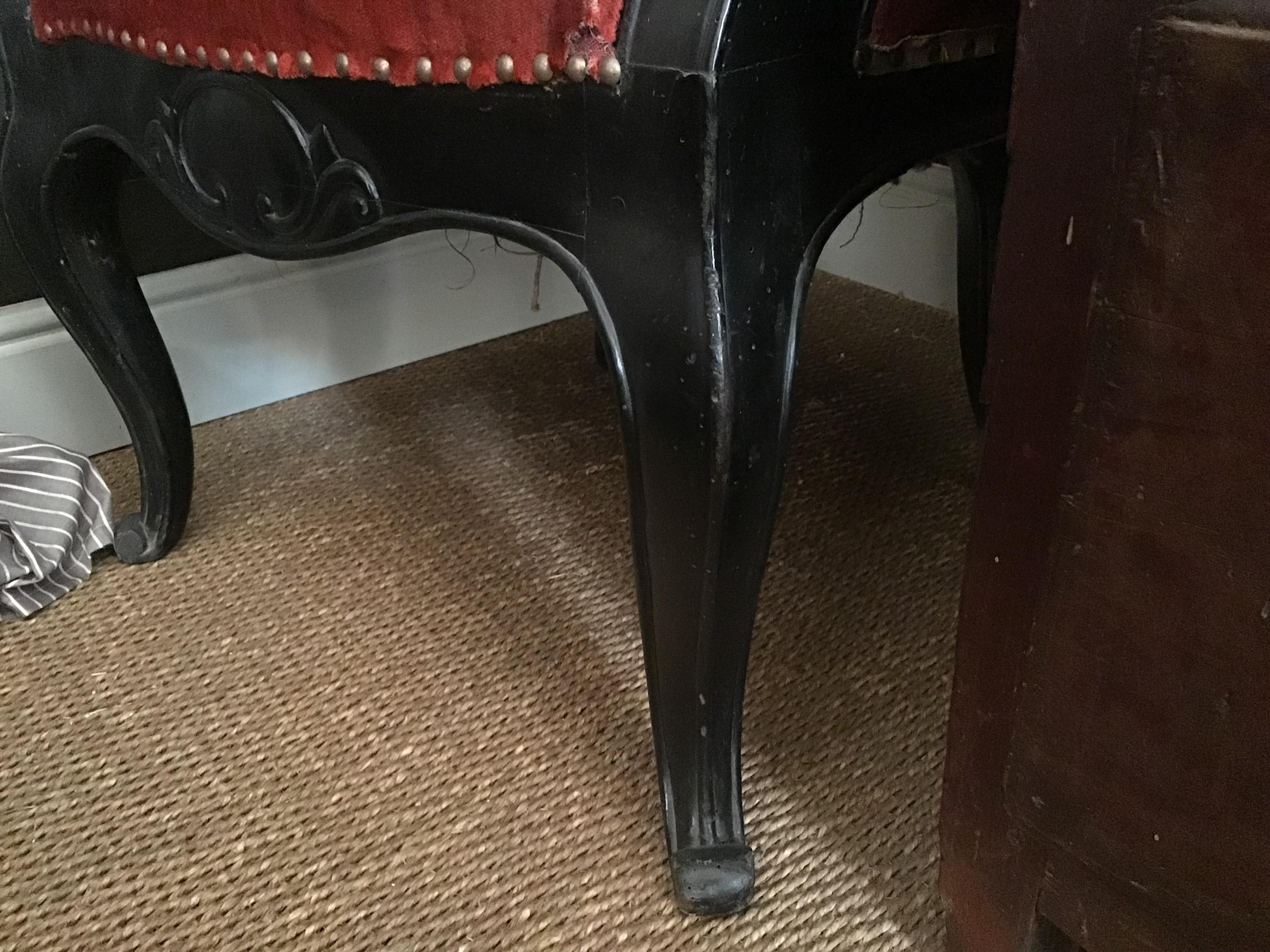 20th Century French Upholstered Armchair in Carved Ebonized Wood from 1920 For Sale 1