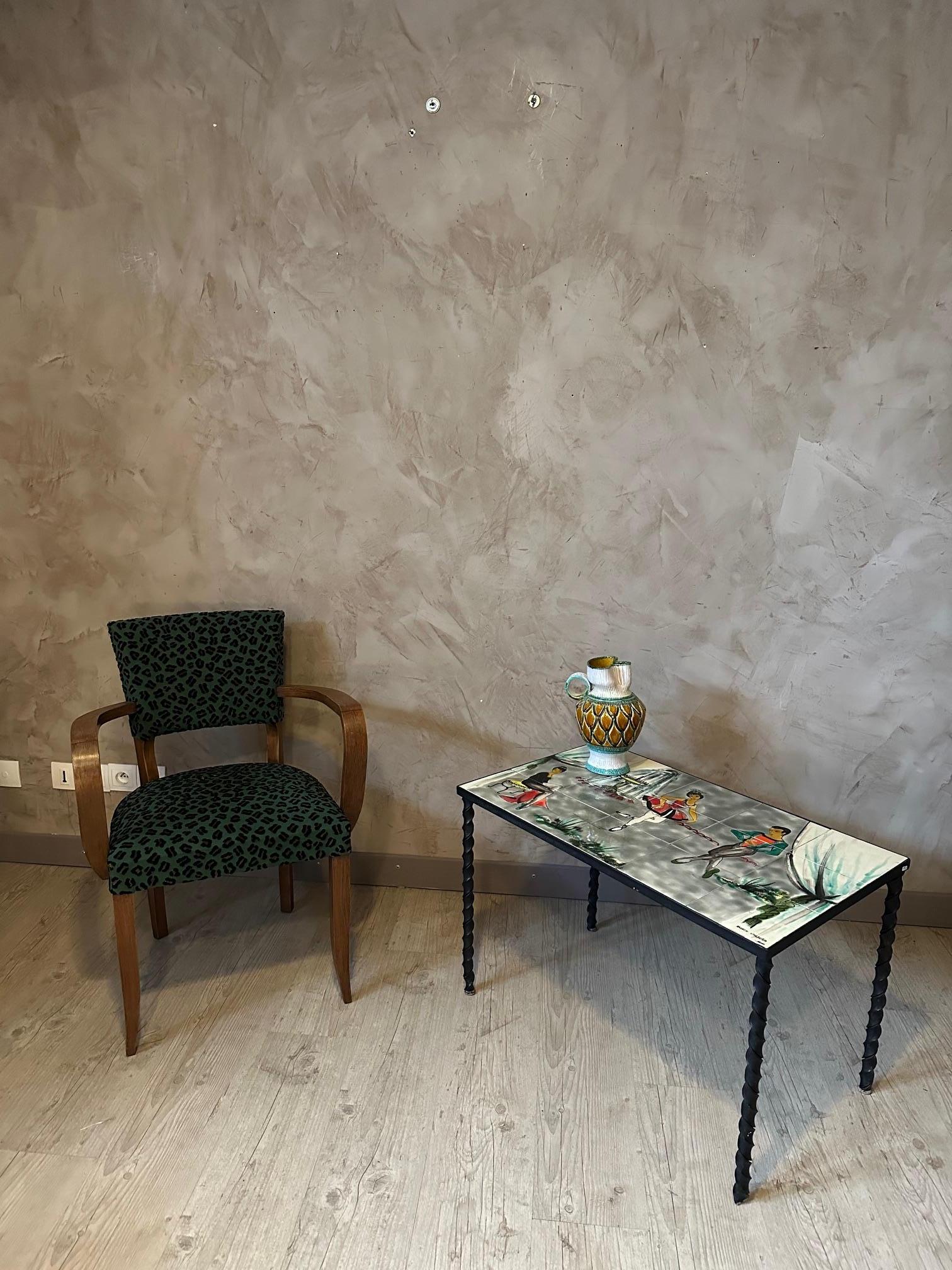 Französischer Vallauris-Tisch aus Keramik und Metall aus dem 20. Jahrhundert im Angebot 8