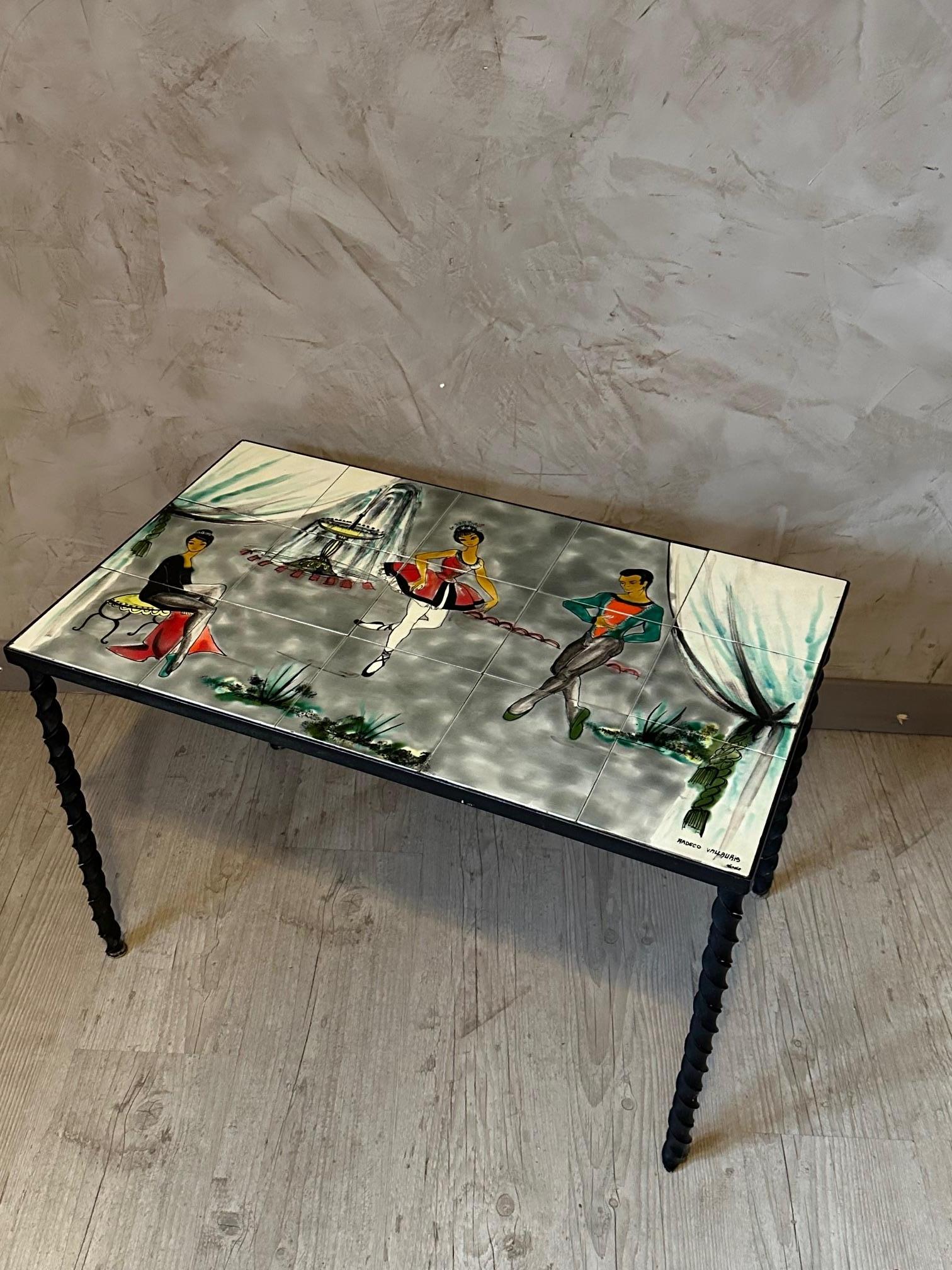 20th century French Vallauris Ceramic and Metal Table For Sale 1
