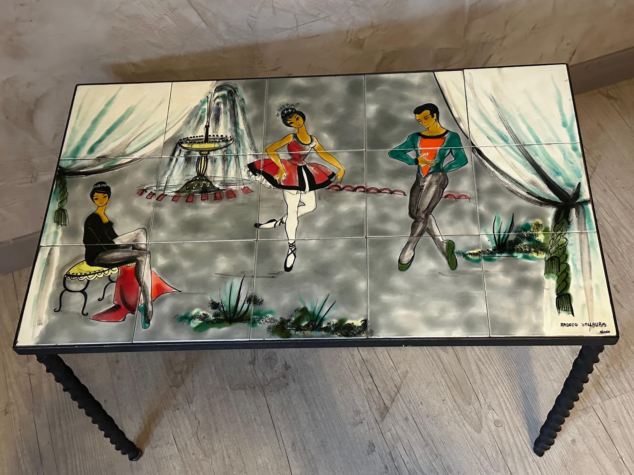 20th century French Vallauris Ceramic and Metal Table For Sale 2