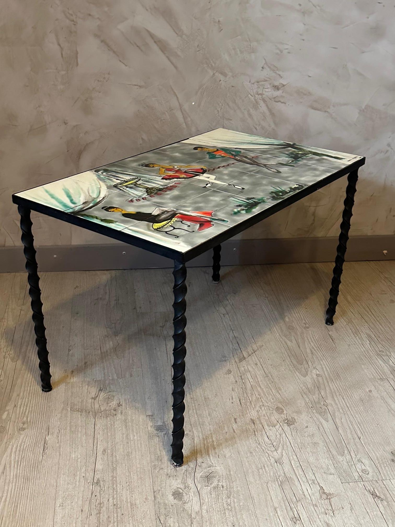 Französischer Vallauris-Tisch aus Keramik und Metall aus dem 20. Jahrhundert im Angebot 5