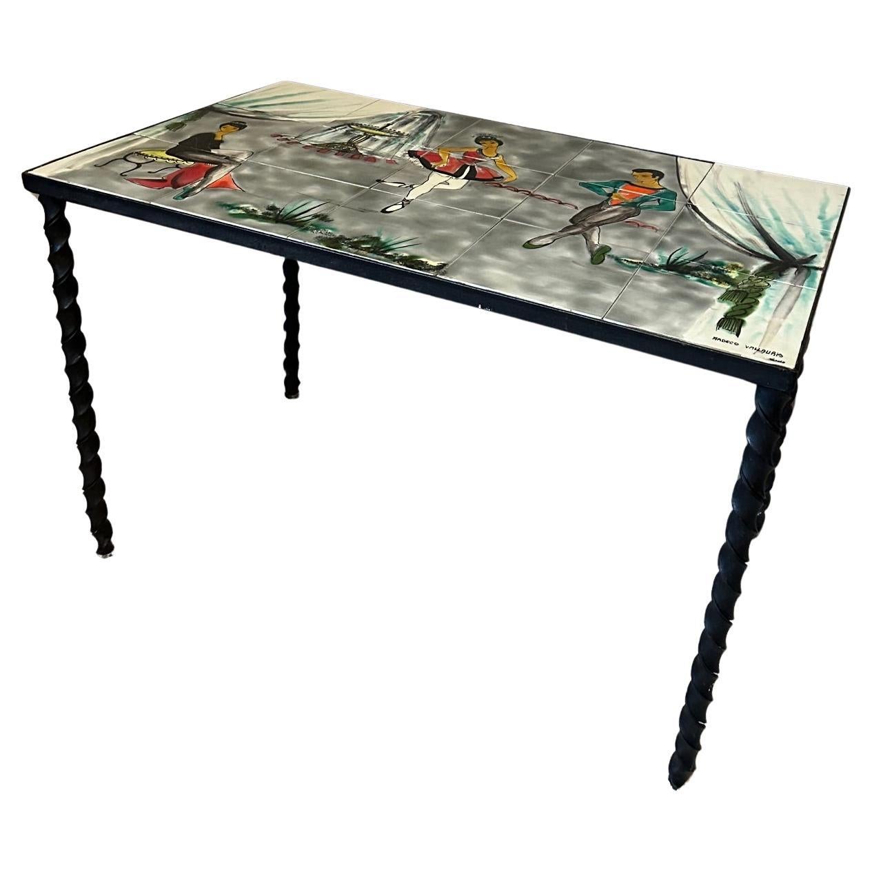 20th century French Vallauris Ceramic and Metal Table For Sale