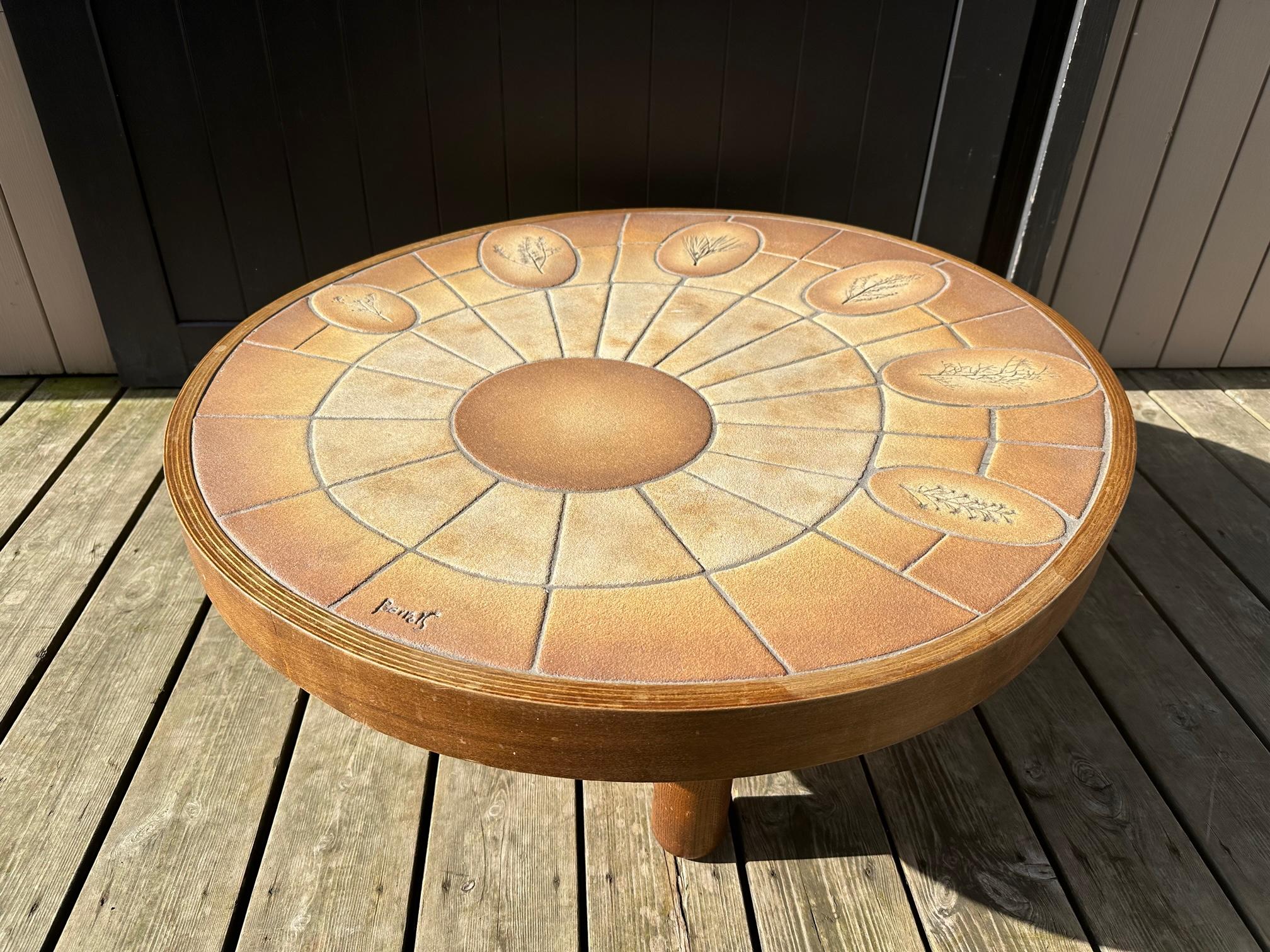 20th century French Vallauris Ceramic and Oak Coffee Table, 1960s For Sale 1