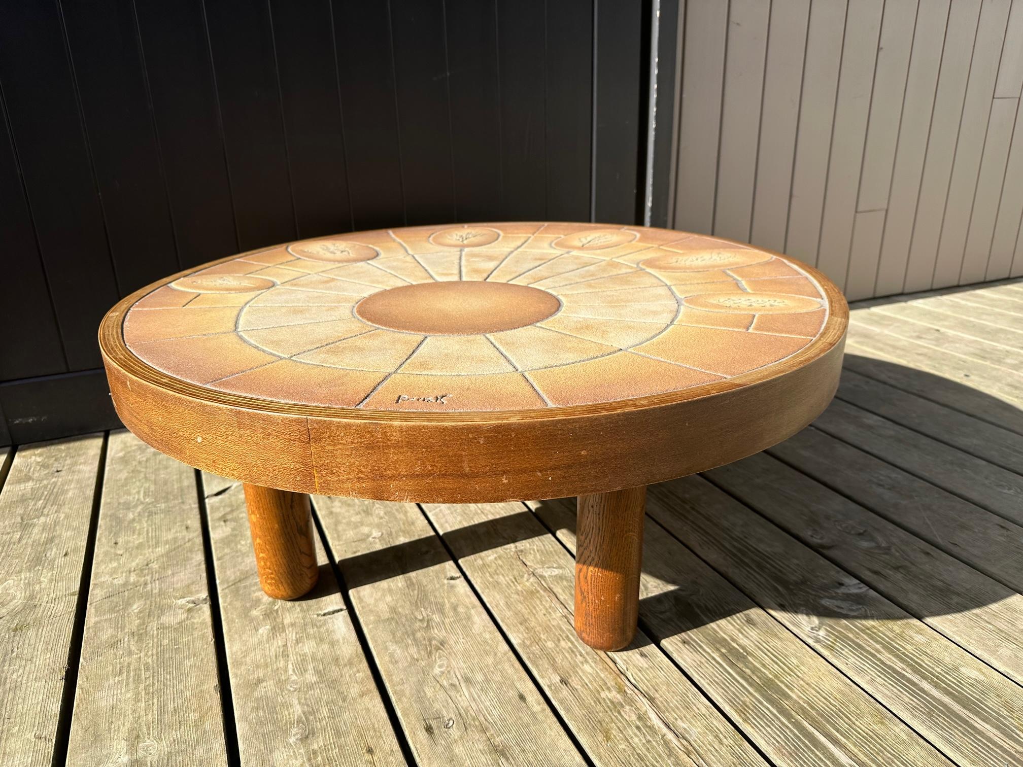 20th century French Vallauris Ceramic and Oak Coffee Table, 1960s For Sale 5
