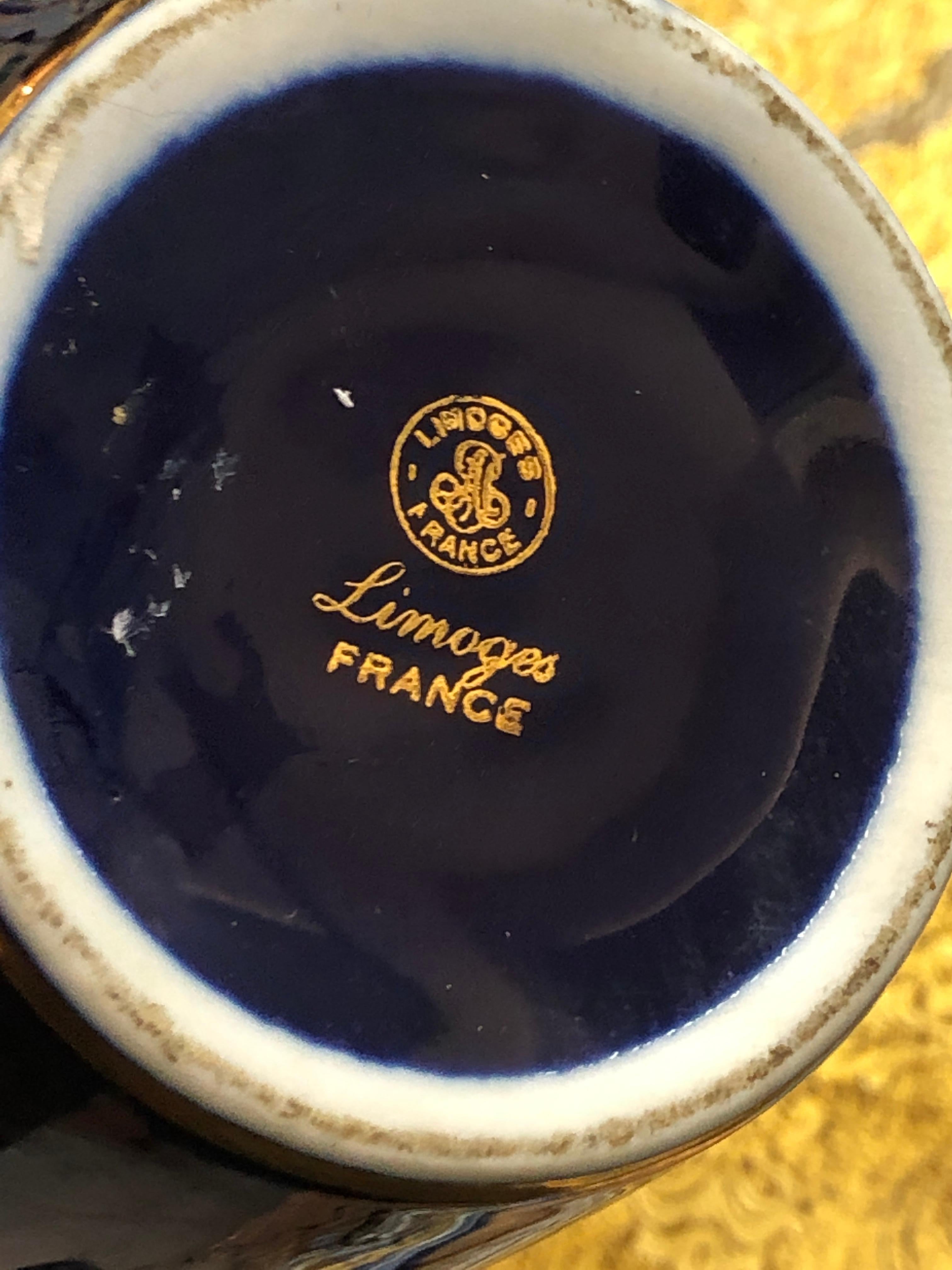 Hand-Painted 20th Century French Vase in Dark Blue and Gold Decoration by Limoge