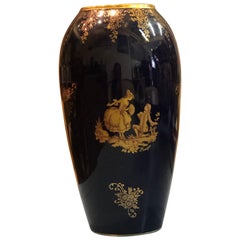 20th Century French Vase in Dark Blue and Gold Decoration by Limoge