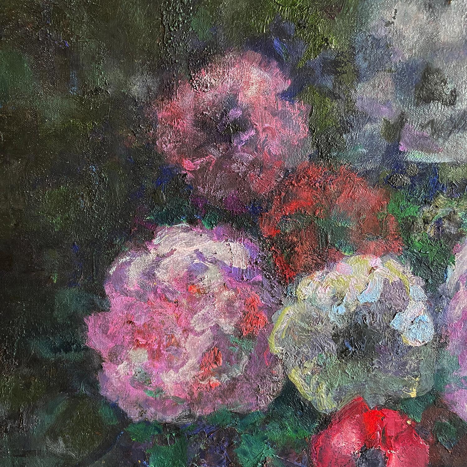 20th Century French Vase of Colorful Flowers Oil Painting by Victor Charreton In Good Condition For Sale In West Palm Beach, FL