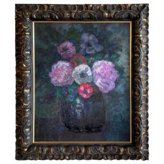 Französische Vase mit bunten Blumen, Ölgemälde von Victor Charreton, 20. Jahrhundert