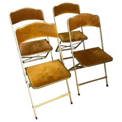20th Century French Velvet and Brass Folding Chairs, 1960s