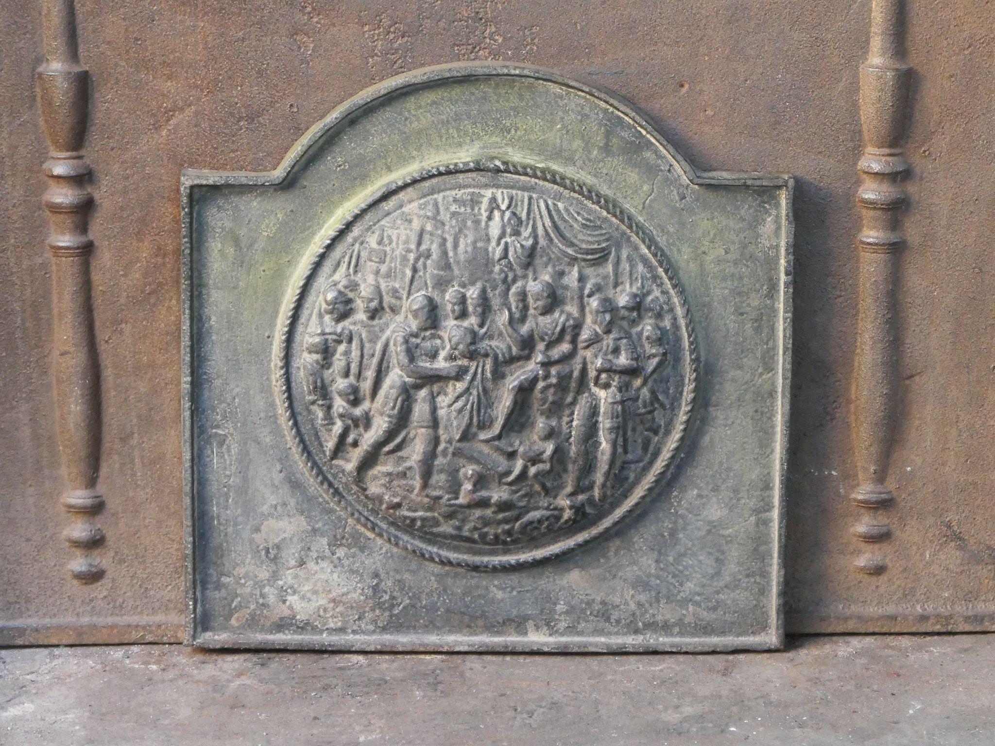 Cast 20th Century French Victorian Style 'Religious Theme' Fireback / Backsplash For Sale