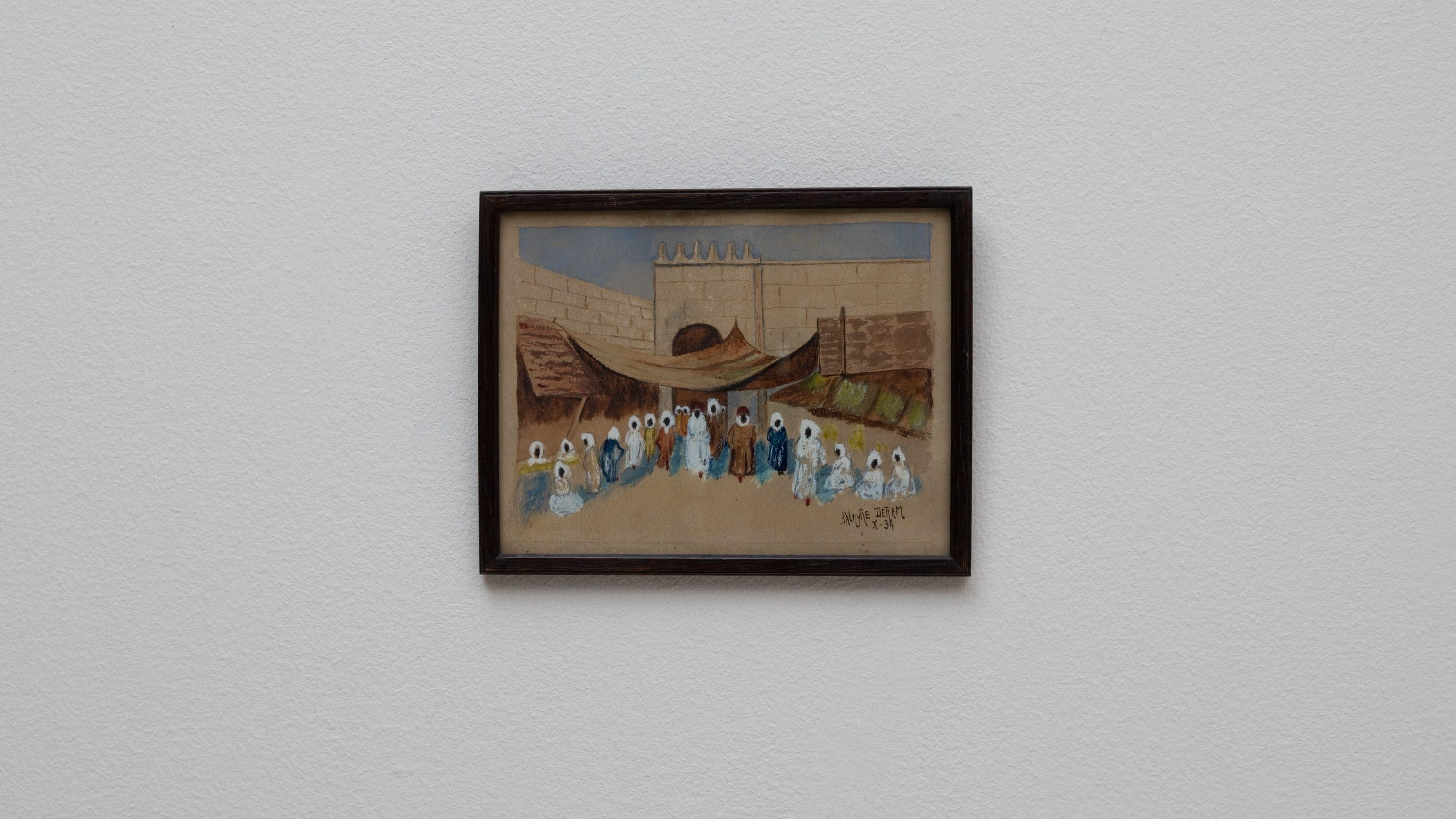 Français Tableau de village français du 20e siècle avec cadre en bois en vente