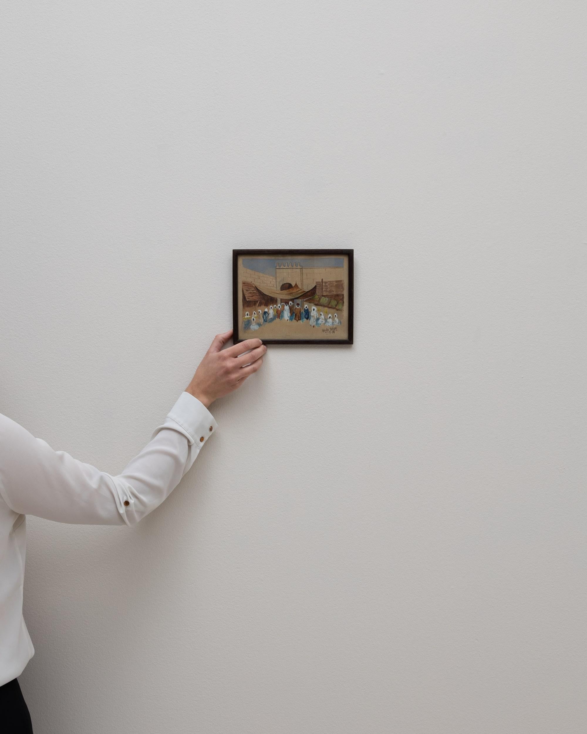 Tableau de village français du 20e siècle avec cadre en bois Bon état - En vente à High Point, NC