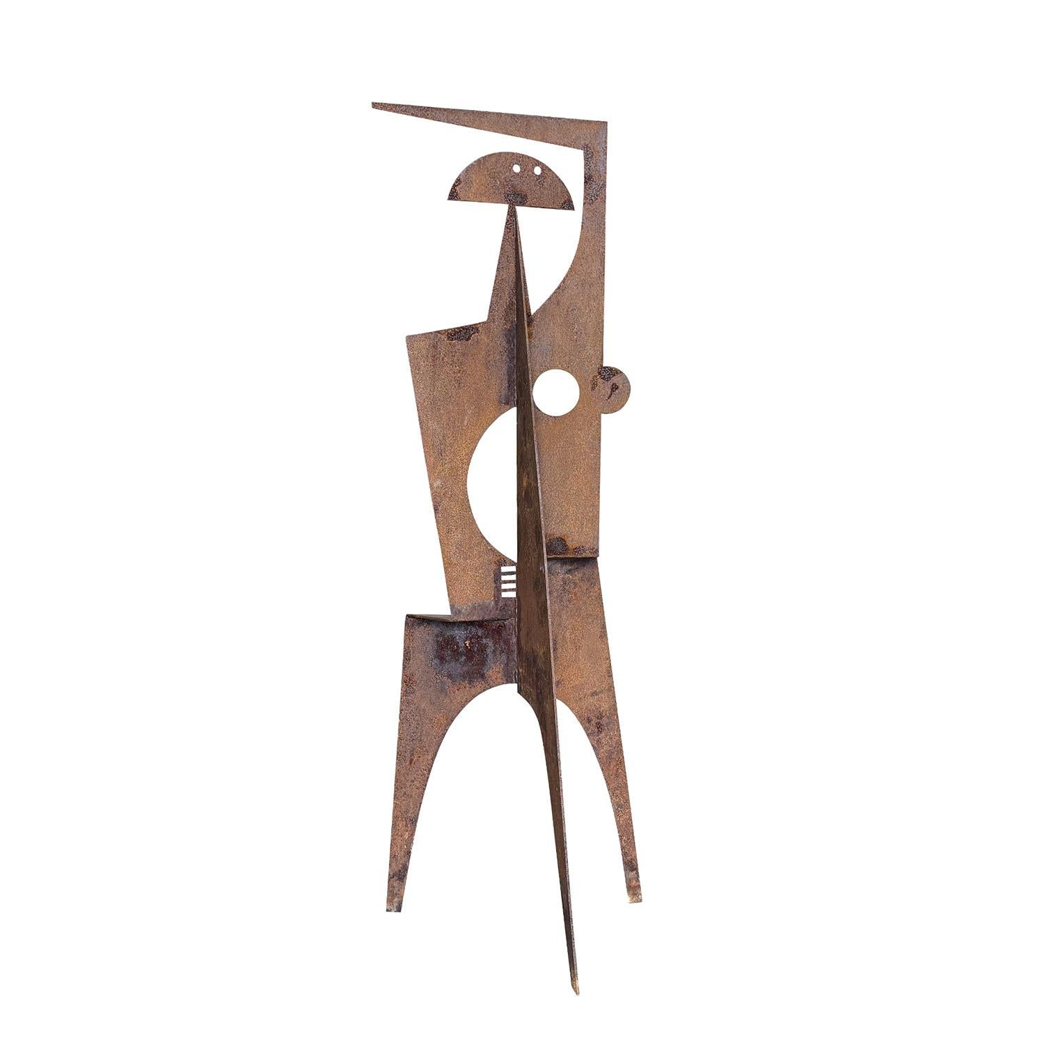 A vintage Mid-Century modern French abstract Brutalist sculpture, décor piece made of hand crafted raw metal, in good condition. Minor fading, scratches due to age. Wear consistent with age and use. Circa 1950 - 1970, France.