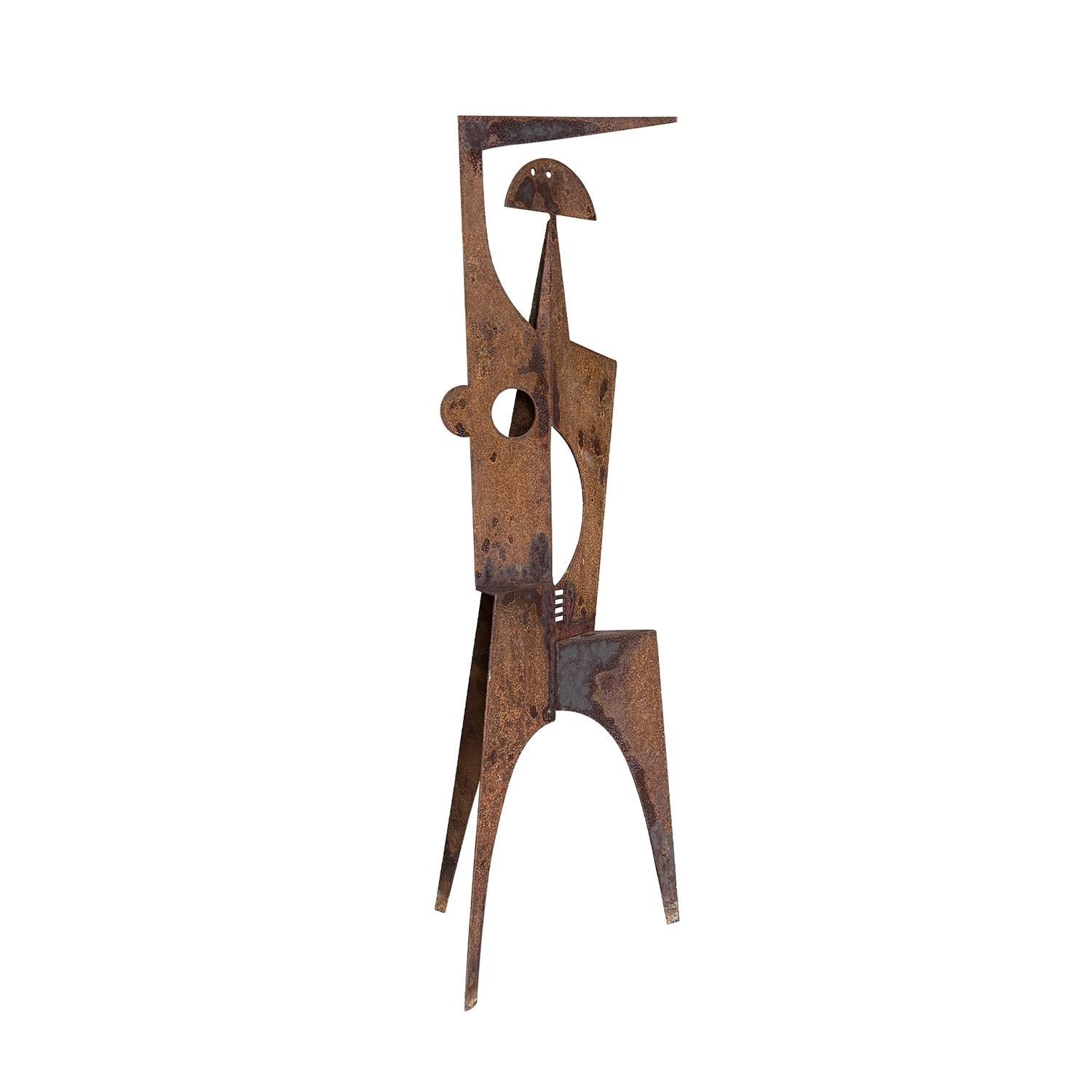 Hand-Crafted 20th Century French Vintage Abstract Brutalist Raw Metal Sculpture For Sale