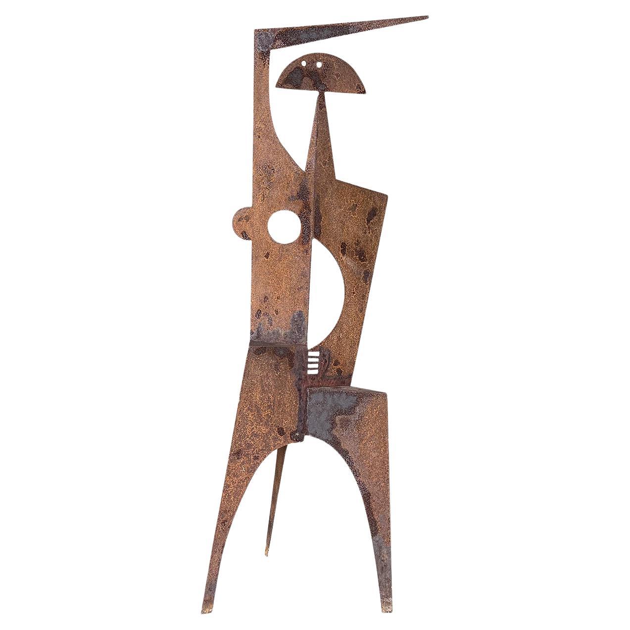 Escultura Brutalista Abstracta de Metal Crudo Vintage Francés del Siglo XX